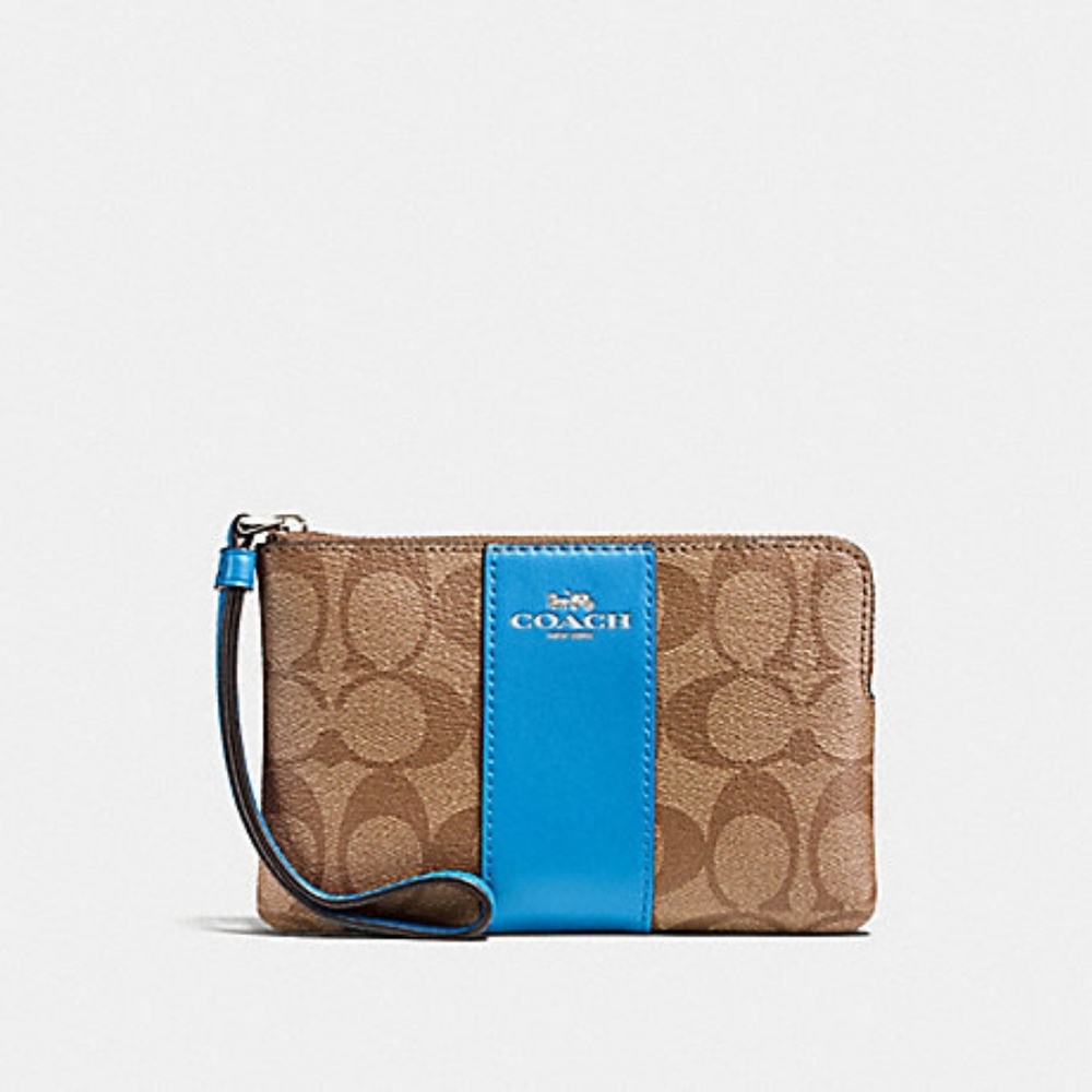 COACH Leather Wristlett~Khaki & Blue~F58035 - Picture 4 of 4